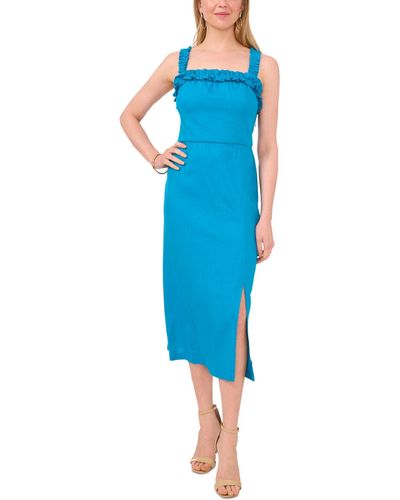 1.STATE Ruffled Square-neck Sleeveless Midi Dress - Blue