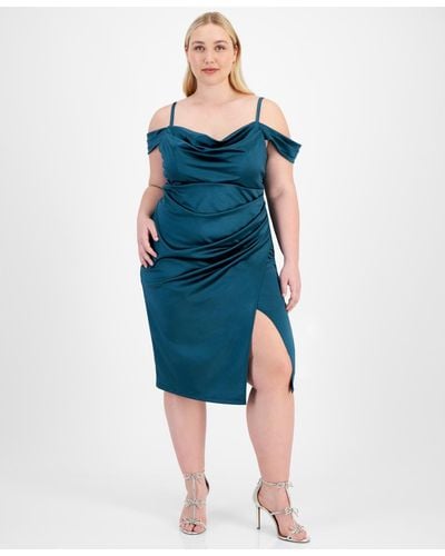 B Darlin Trendy Plus Size Off-shoulder Spaghetti-strap Dress - Blue