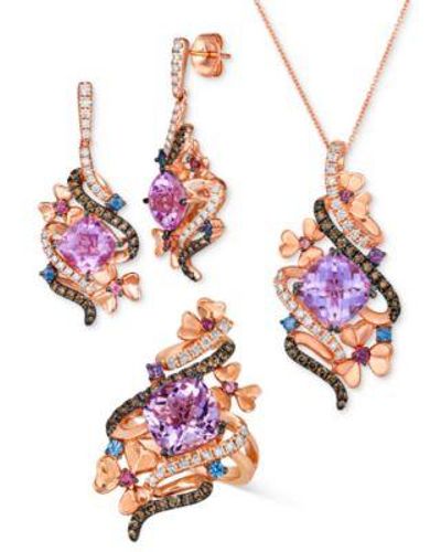 Le Vian Multi Gemstone Diamond Flower Swirl Jewelry Collection In 14k Rose Gold - Red