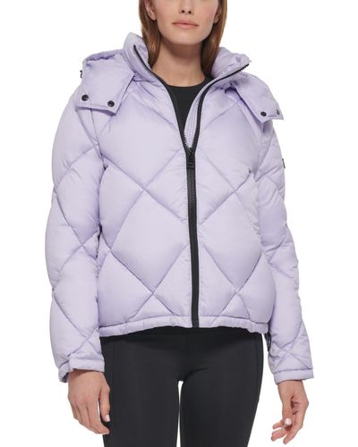 Calvin Klein Quilted Cropped Hooded Puffer Coat - Purple