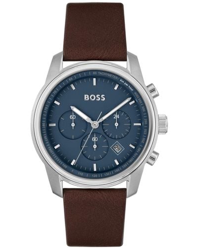 BOSS Boss Trace Genuine Leather Strap Watch - Blue