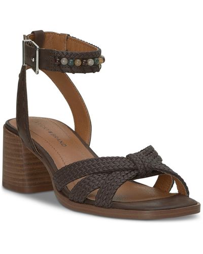 Lucky Brand Jathan Beaded Ankle-strap Block-heel Sandals - Brown