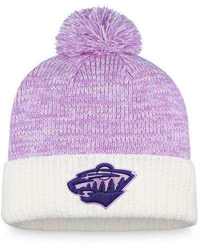 Men's Fanatics Branded White/Purple Tampa Bay Lightning Hockey Fights Cancer Authentic Pro Cuffed Knit Hat with Pom