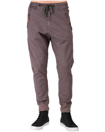 Drop Crotch Premium Washed Charcoal Stretch Twill Jogger Pants With Zipper  Pockets
