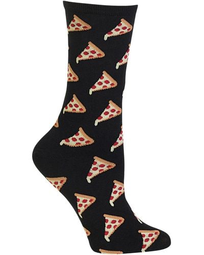 Hot Sox Pizza Fashion Crew Socks - Black