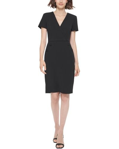 Calvin Klein Petite V-neck Faux-wrap Sheath Dress - Black
