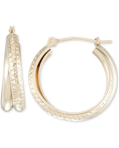 Macy's Polished Diamond Cut Double Hoop Earrings - Natural