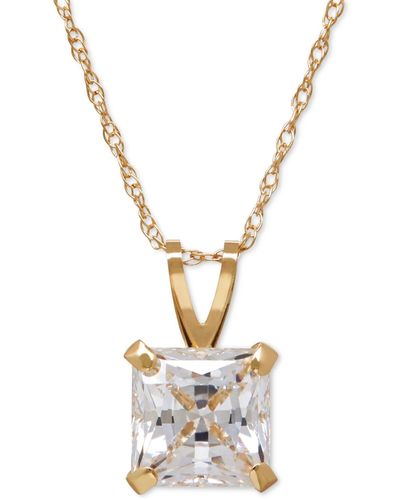 Macy's Square-cut Cubic Zirconia Pendant Necklace In 14k Gold Or White Gold - Natural