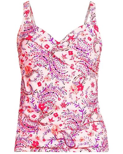 Lands' End Chlorine Resistant Wrap Underwire Tankini Swimsuit Top - Pink