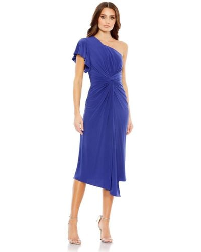 Mac Duggal One Shoulder Midi Length Dress - Blue