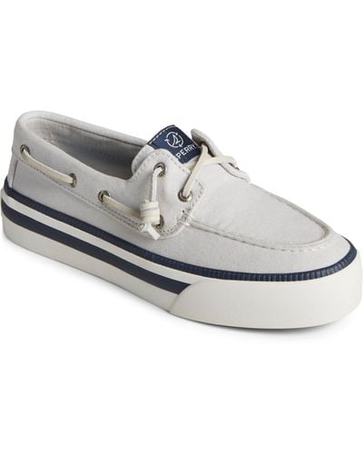 Sperry Top-Sider Sea Cycled Bahama 3.0 Platform Textile Gray Boat Shoe Sneakers - White