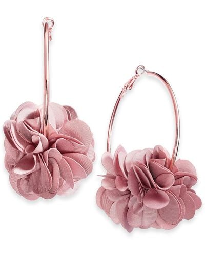 INC International Concepts Fabric Flower Hoop Earrings - Pink