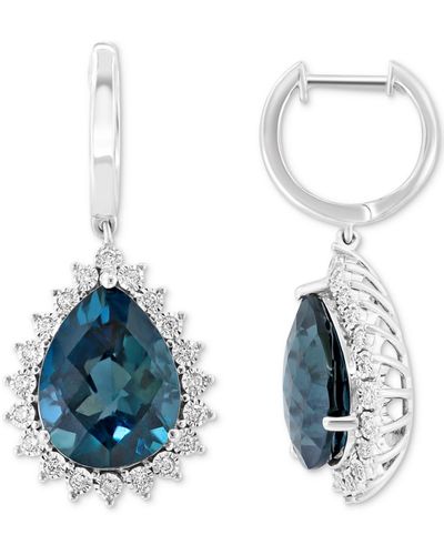 Effy Effy® London Blue Topaz (12-3/4 Ct. T.w.) & Diamond (1/4 Ct. T.w.) Halo Drop Earrings In 14k White Gold