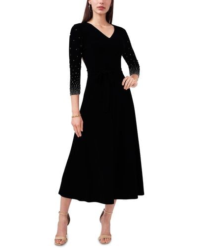 Msk V-neck Beaded Midi Dress - Black