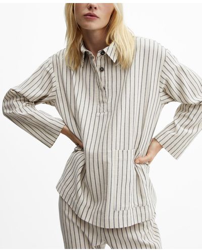 Mango Striped Cotton Pajama Shirt - Gray