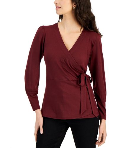 Nine West Faux-wrap Peplum Top - Red