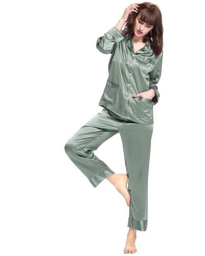 LILYSILK 22 Momme Chic Trimmed Silk Pajama Set - Green