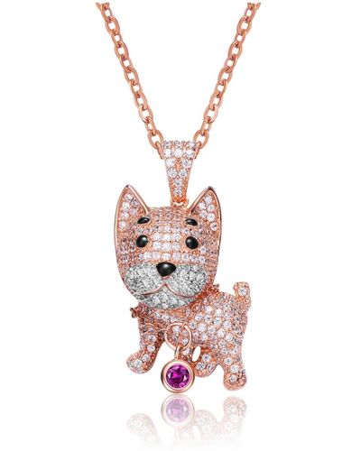 Genevive Jewelry Sterling Silver Rhodium And 18k Gold Plated Enamel And Cubic Zirconia Cat Pendant - White