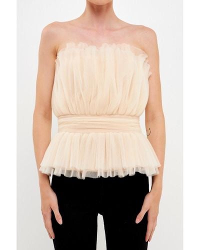 Endless Rose Strapless Tulle Banded Top - White
