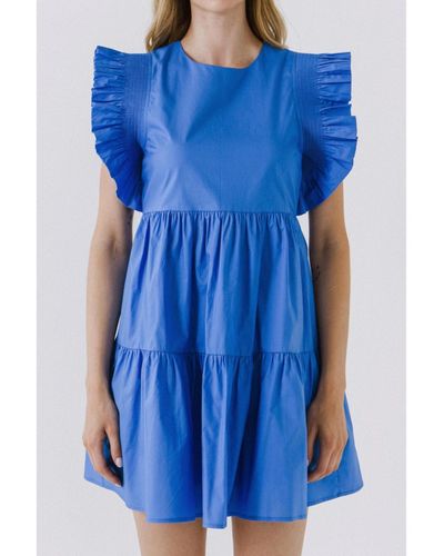 English Factory Ruffled Babydoll Mini Dress - Blue