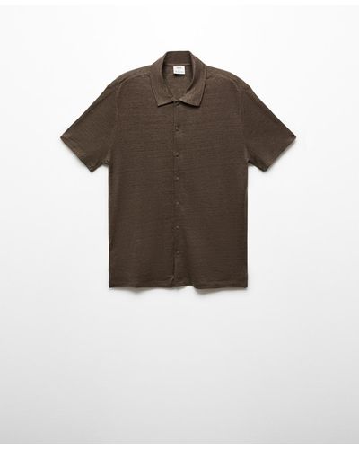Mango Slim Fit 100% Linen Polo Shirt - Brown