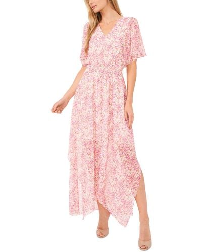 Cece Ditsy Floral Smocked-waist Flutter-sleeve Maxi Dress - Pink