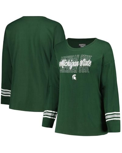 Profile Michigan State Spartans Plus Size Triple Script Crew Neck Long Sleeve T-shirt - Green