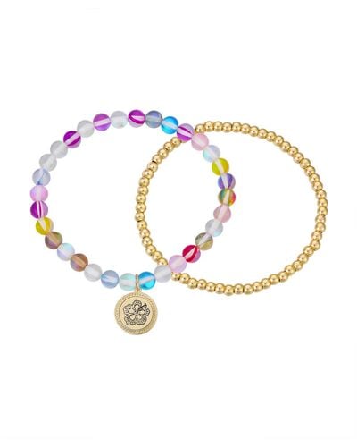 Disney Unwritten Multi Color Glass Beads Little Mermaid "family Is A Treasure" Beaded Stretch 2-piece Set Bracelet - White
