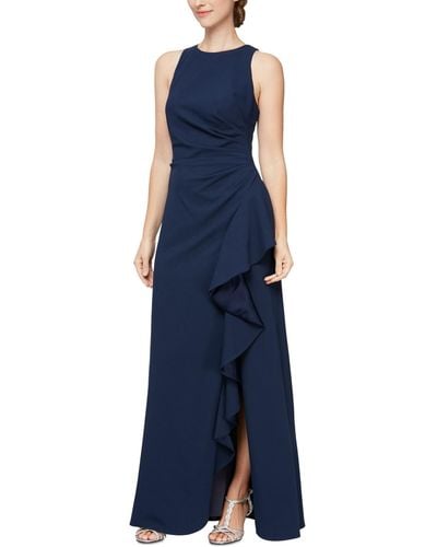 Alex Evenings Ruched Ruffled Gown - Blue