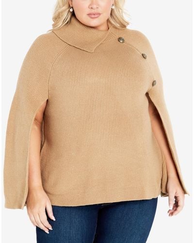 Avenue Plus Size Dani Button Cape Sweater - Natural
