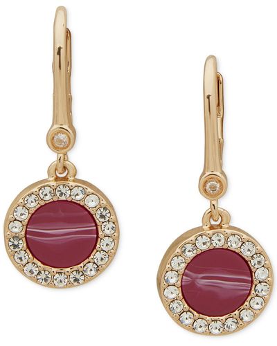 DKNY Gold-tone Pave & Color Inlay Disc Drop Earrings - Red