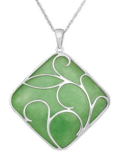 Macy's Sterling Silver Necklace, Jade Swirl Overlay Pendant - Green
