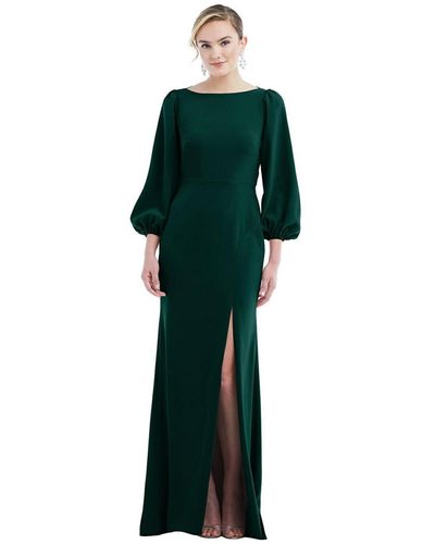 Dessy Collection Bishop Sleeve Open-back Trumpet Gown - Green