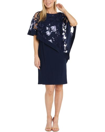 R & M Richards Sequined Floral-lace Poncho Dress - Blue