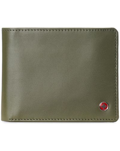 Alpine Swiss Genuine Leather Wallet Passcase Bifold Rfid Safe 2 Id Windows - Green