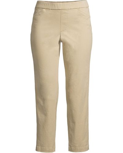 Lands' End Plus Size Mid Rise Pull On Chino Crop Pants - Natural