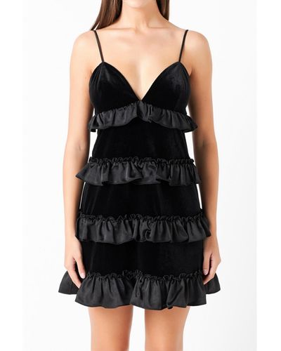 Endless Rose Tiered Contrast Velvet Mini Dress - Black