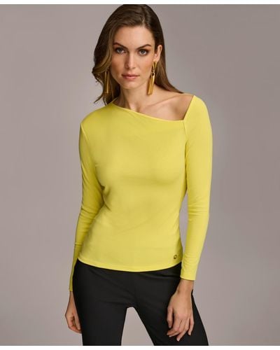 Donna Karan Asymmetric-neck Long-sleeve Top - Yellow