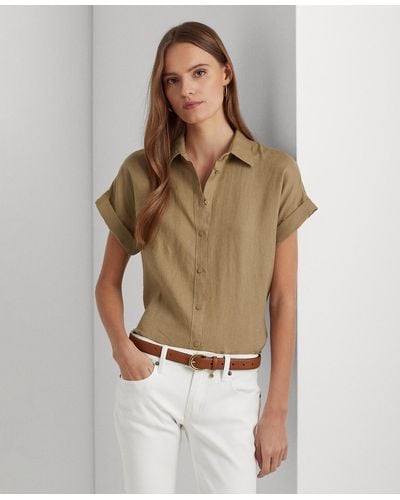 Lauren by Ralph Lauren Dolman-sleeve Linen Shirt - Brown