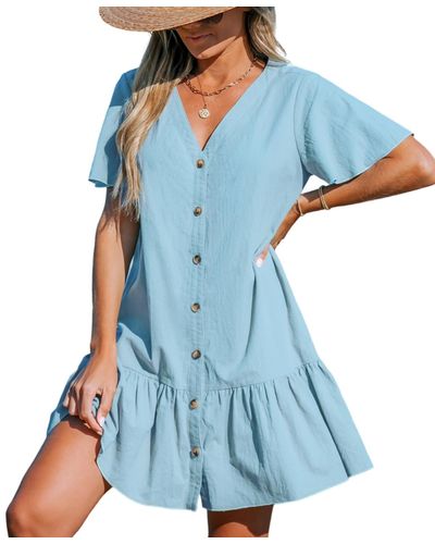 CUPSHE Button-up V-neck Flounce Cover Up Dress - Green