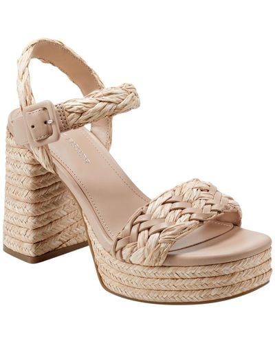Marc Fisher Seclude Block Heel Square Toe Dress Sandals - Natural