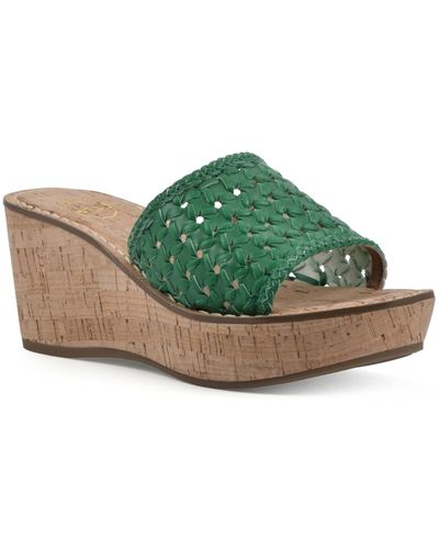 White Mountain Charges Platform Slide Wedge Sandals - Green