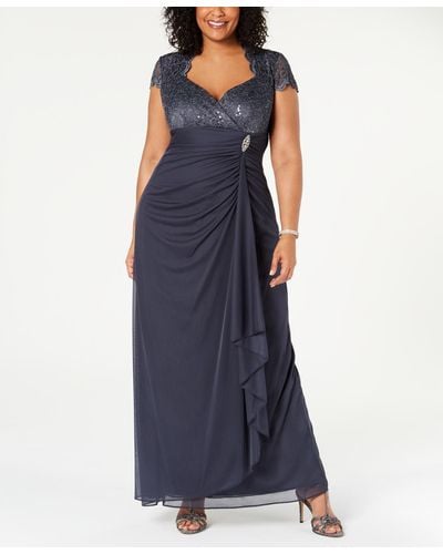 Betsy & Adam B&a By Plus Size Sequined-lace Ruched Gown - Blue