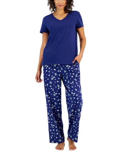 Charter Club Floral Drawstring Pajama Pants - Blue