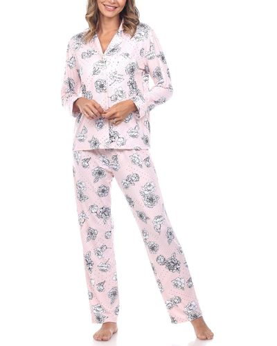 White Mark Long Sleeve Floral Pajama Set - Pink