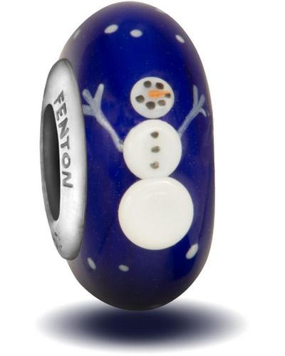 Fenton Frosty The Snowman Glass Painted Bead Charm - Blue