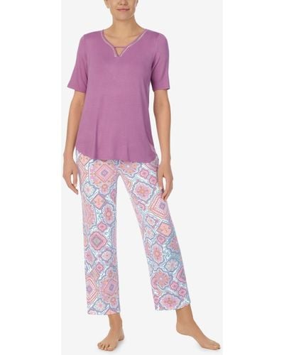 Ellen Tracy Short Sleeve 2 Piece Pajama Set - Purple