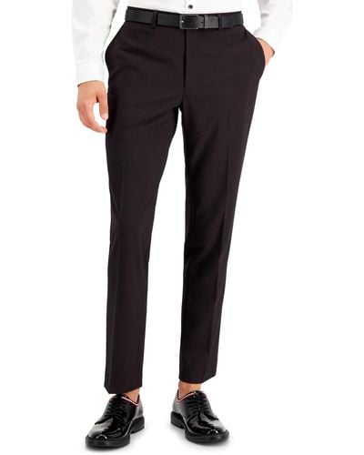 INC International Concepts Slim-fit Burgundy Solid Suit Pants - Black
