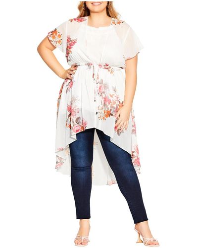 City Chic Plus Size Floral Crush Jacket - Blue