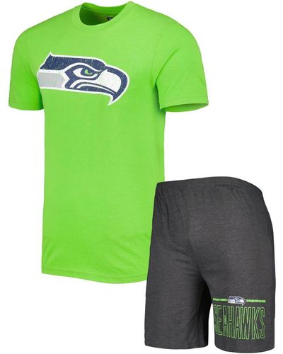 Concepts Sport Charcoal And Neon Green Seattle Seahawks Meter T-shirt And Shorts Sleep Set